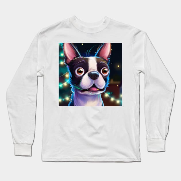 Cute Boston Terrier Drawing Long Sleeve T-Shirt by Play Zoo